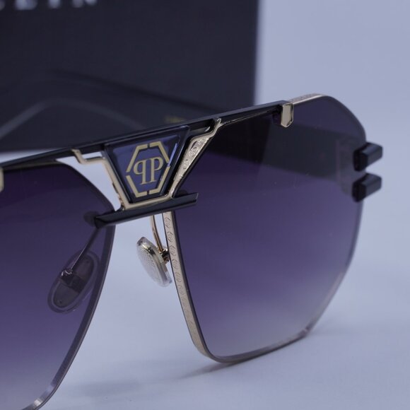 Philipp Plein SPP077M 0302 Aviator Sunglasses – Black/Gold/Grey - Picture 9 of 11